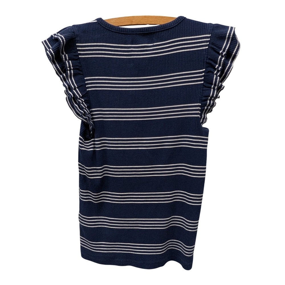 J. Crew Women's Vintage Rib Ruffle Sleeve Shirt Stripe Navy White- XS - Picture 4 of 7